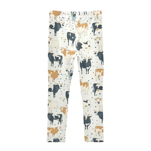 Wusikd Cows Polka Girls' Leggings Toddler Doodles Funny Kids Yoga Pants Dance Active Tights 4T2