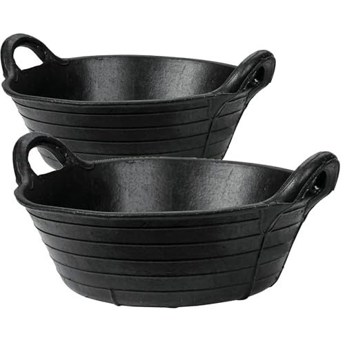 Flexible Rubber Skip Feed Bucket Feeder Trough with Integrated Handles - 11L - Black (Pack of 2 Skip Feeds)