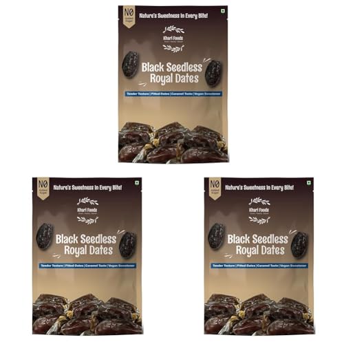 Image of Khari Foods - Premium Black Royal Seedless Dates- 400g Khajoor - High Fibre, No Added Sugar, No Preservatives, Easy to Consume - Soft Healthy Dates for Energy, Immunity Support and Everyday Wellness