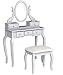 Roundhill Furniture Ashley Silver Wood Makeup Vanity Table and Stool Set, Sliver