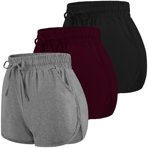URATOT 3 Packs Women Sport Shorts Cotton Yoga Running Workout