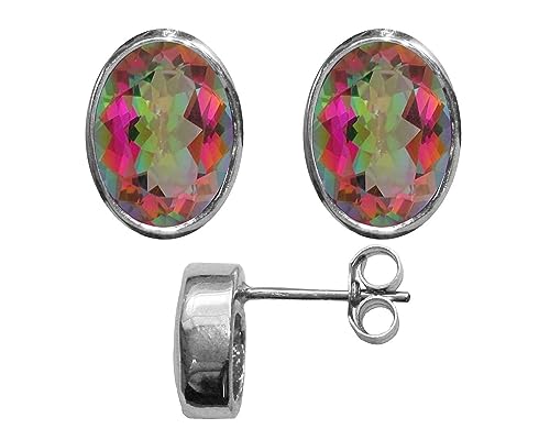 Topaze mystique boucles d'oreilles argent 925 massif solitaire ovale 3.00 carats Bjc