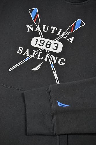 Nautica Mens Embroidered Sailing Logo Drawstring Hooded Sweatshirt, (Large, True Black)2