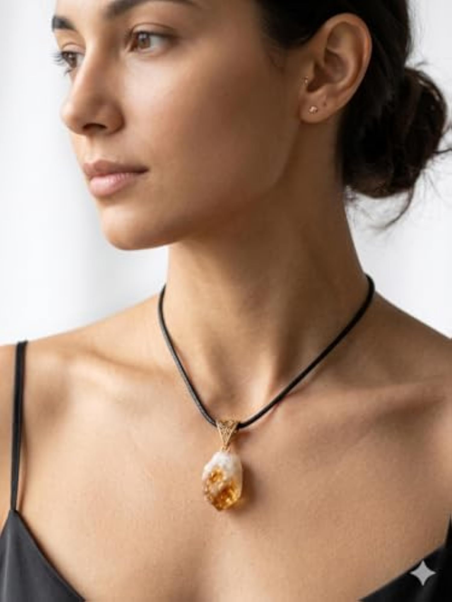 Natural Raw Citrine Adjustable Leather Cord Pendant