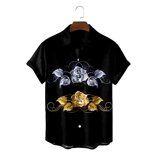 Chemise hawaïenne pour hommes style vintage imprimé rose short t-shirt été plage