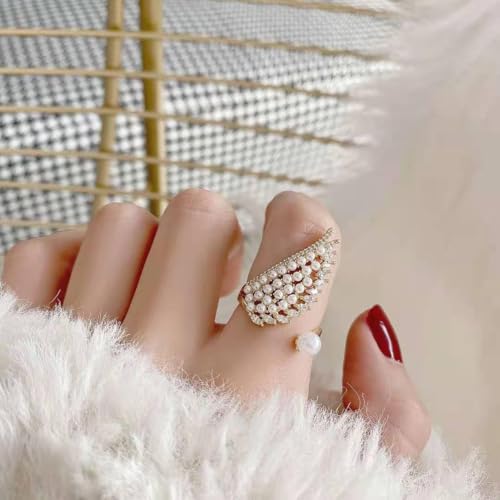 CSIYANJRY99 Vintage Pearl Ring Stacking Promise Pearl Rings Adjustable Open Finger Ring Trendy Personality Statement Jewelry for Women 7