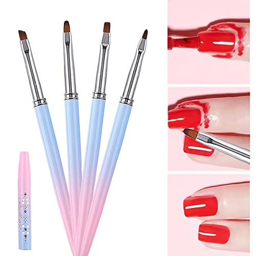 4 PCS Nail Clean up Brush Nail Cleaning Brushes Set Powder Blue Gradient with Metal Brush Handle for Polish and Cuticle Cleaning Gel Nail Brush Set for Nail Art and DIY Manicure