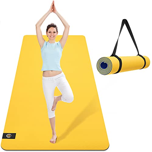 Cambivo Extra Wide Yoga Mat For Women And Men (72"X 32"X 1/4"), Eco-Friendly Sgs Certified, Large Tpe Exercise Fitness Mat For Yoga, Pilates, Workout (6Mm, Yellow) #TOP1
