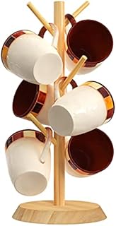 MaxGear Coffee Mug Holder, Bamboo Coffee Mug Tree, Mug Stand, Mug Rack, Coffee Cup Holder for Countertop, Wooden Coffee Cup Holder Stand, Coffee Mug Holder with 6 Hooks