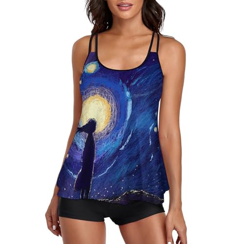 Maillot de bain tankini femme avec short de garçon et robe de plage imprimé bleu marine