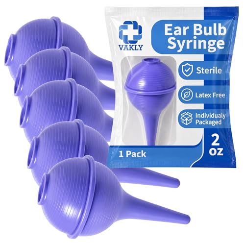 Vakly Sterile Bulb Syringe 2 oz (5 Pack) – Rubber Ear & Nasal Suction Bulb for Cleaning, Ear Wax Removal & Irrigation, Easy Squeeze for Baby & Adults