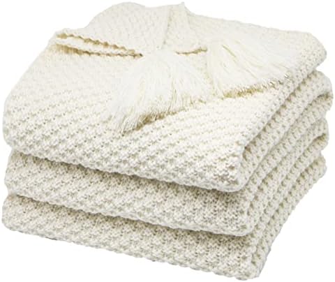 Mokoya Knit Blanket, Cozy, Soft Blanket Machine Washable, Throw Blanket for Couch, Decorative Bed Blankets, Off White Throw Blanket (50"x60")
