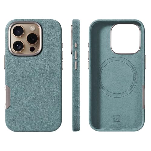 Coque iPhone 16 Pro en daim Alcantara italien fait main bleu saphir luxueuse