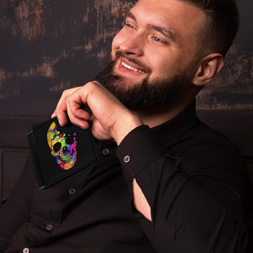 Watercolor Skull Fashion Bifold Wallets for Men Women Slim & Thin Credit Card Holder Wallet Purse4