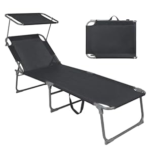 Montafox Sonnenliege 195 x 59 x 32 cm Strand Liege Tragbar max.150 kg Sonnendach Verstellbar Rückenlehne Garten Pool Terrasse Klappbarer Liegestuhl, Farbe:grau