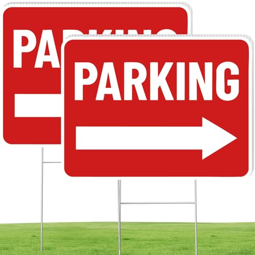 Parking Sign 2 Pack 16x12 Parking Signs for Outside Event Double Sided Waterproof with Metal Stake Corrugated Plastic Red