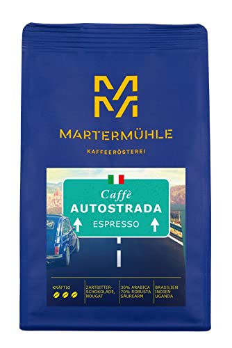 Martermühle Caffè Autostrada Espressobohnen 500g kräftig I Arabica/Robusta I Aromen: Nougat, Zartbitterschokolade I Ganze Espresso-Bohnen schonend geröstet, säurearm Cover