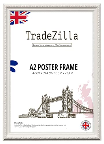 TradeZilla Large White Ornate Shabby Chic A2 (41.90X59.40 CM) Picture/Photo/Poster Vintage Antique frame for Art Prints, Vertically or Horizontally, Wall Mounting Hardware Included (White)