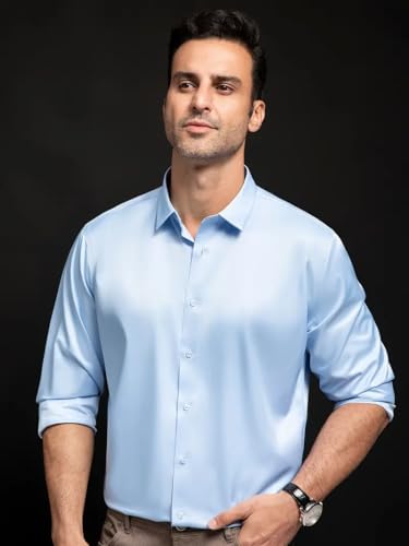 Image of IndoPrimo Men's Stylish Solid Satin Casual Shirt for Men Full Sleeve