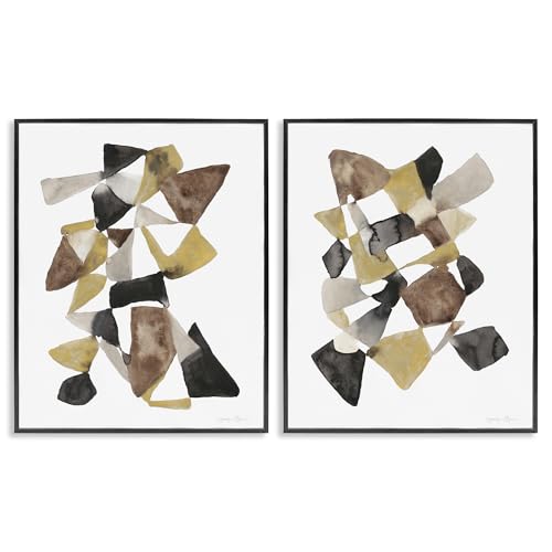 Stupell Industries 'Abstract Black Gold Brown Shape Design', 2pc Framed Giclee Art Set 2, Black, 11 x 14 Inches, Easy to Hang and Sturdy, Made in USA, by Jennifer Goldberger