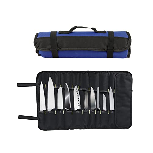 Senvitate Knife Roll, Chef's Knife Bag, 22 Knife Slots For Knives And Kitchen Utensils,Durable Knife Storage Case With Handle, Knife Carrier Perfect For The Traveling Chef (Blue) #TOP5