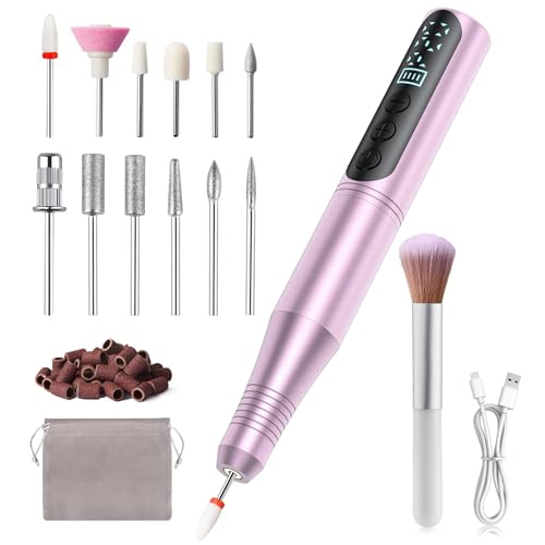 YOHOOLYO Ponceuse pour Ongles Professionnelle, 13 en 1 Lime à Ongles Electrique, Écran LED, avec Embout en Céramique, Perceuse à Ongles à 4 Vitesses Réglables, Manucure et Pedicure, Violet Clair