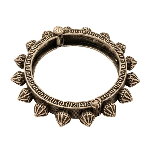 Spiked Antique Oxidized Kada for Women | Grey-Toned Textured Bracelet with Traditional Pattern Design | Ethnic Jewellery Accessory for Festive Occasion, Party and Gifting-picture-19