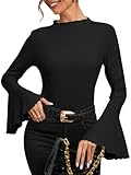 Sukiglam Body Mujer Manga Larga Bodysuit Cuello en Alto/V/Tortuga Elegante Leotardo Tops de Punto Elástico Bodys Tanga Shapewear Suave Cálida Camisa Casual Blusa Rayas Jumpsuit Top Básico Body Vestir