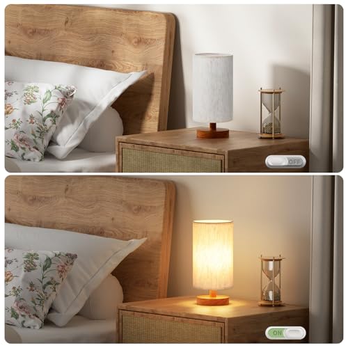 Image of Fenmzee Small Lamps Set of 2 - Inline Control, Bedside Table Lamp for Bedroom with 3000K A15 LED Blub, Easy Assembly (Cream Shade - Walnut Base Set of 2, 9 inch Inline Control)