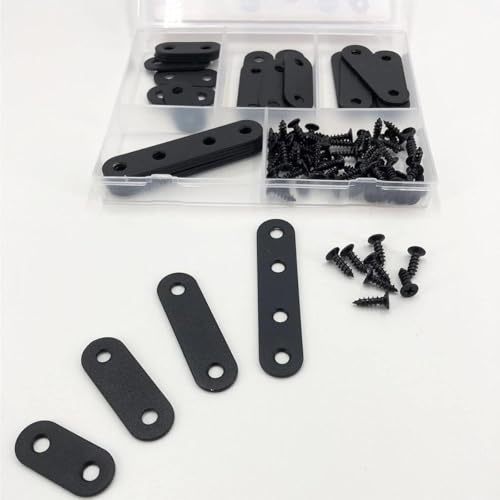 Image of QSJ 26 Sets Flat Plate Straight Bracket Flat Brace Bracket Stainless Steel, 36mm /46mm /56mm /76mm Wood Brackets Mending Repair Plate Brace
