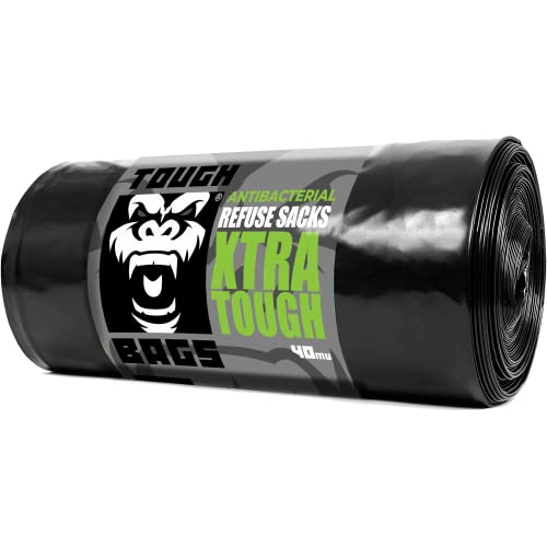 TOUGH BAGS Antibacterial 240L Wheelie Bin Refuse Sacks - 114 x 137cm 40 μm, 10 Bag Roll - Xtra Tough & Strong Bin Liners Bin Bags - Perfect for Domestic, Commercial and Industrial Environments.