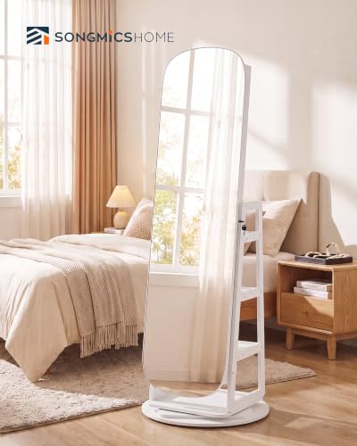 Image of SONGMICS HOME 360 Swivel Jewelry Cabinet Standing, Mirror with Storage