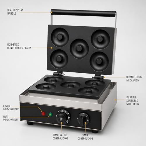 Image of Donut Waffle Machine, Commercial Electric Waffle Maker Machine, Professional Donut Waffle Baker for Cafe Bakery Restaurant