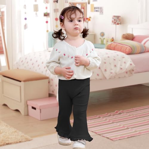 Neutocd Toddler Baby Girl 2-Pack Pants Bell Bottom Infant Baby Girl Solid Ribbed Cotton Leggings2