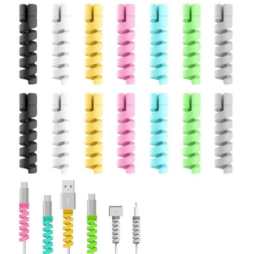YAPKOLV 14 Pièces Protège-Câbles Protection Chargeur pour Chargeur Type-C Charge Rapide Tous Téléphones Câbles de Charge Câble Souris Câble USB (7 Couleurs)