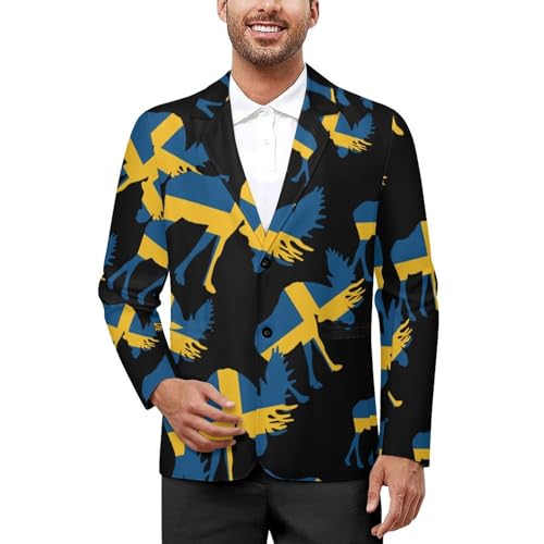 Moose in Swedish Flag Casual Men's Blazers Two Button Lapel Suits Jacket Lightweight Sport Coats