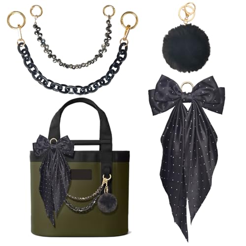 Kaitiaki 4PCS Tote Bag Decor Kit Decorative Bow & Pom Pom Accessories Compatible with YETI Camino 20/35/50 Carryall Bogg Beach Tote Bags (Cape Obsidian)