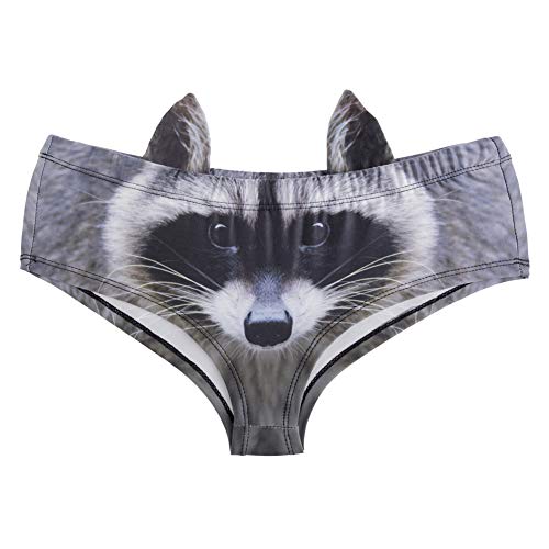 FASHION Store Women's Low Waisted Underwear Funny Naughty 3D Animal Printed Briefs Panties Gifts with Cute Ears (Raccoon,)