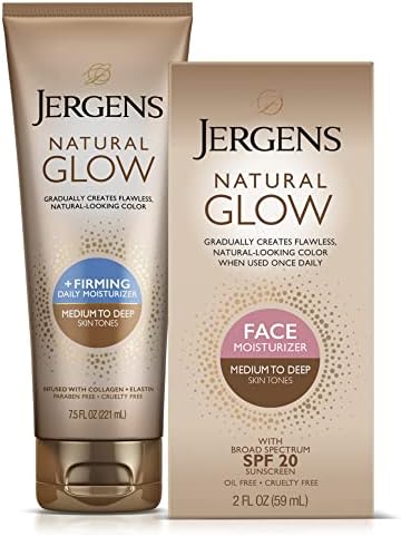 Jergens Natural Glow Gradual Glow, Daily Moisturizer +Firming and Face Moisturizer with SPF 20, Medium to Tan