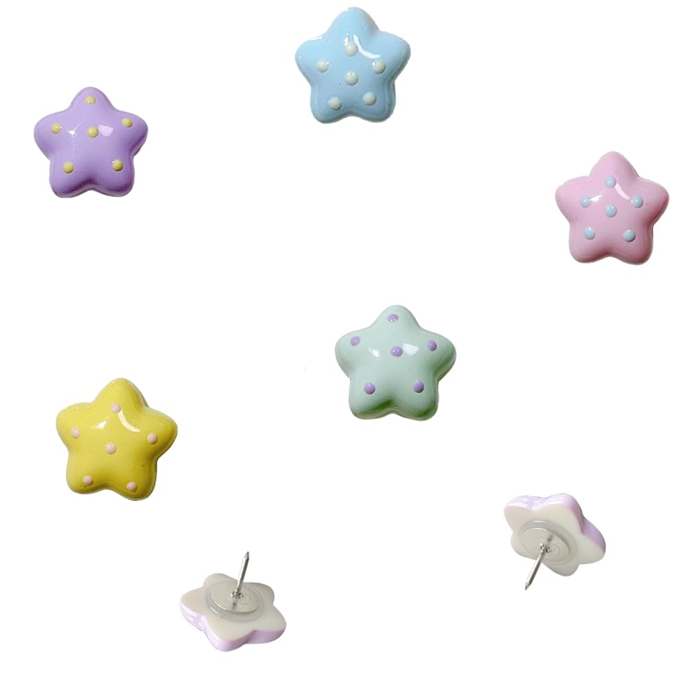 ZHLZTYYL Cute Star Push pins, Soft Wood Board Decorative Push pins, Thumb pins Suitable for Home, Office, Photo Wall Decoration, Office Desk Accessories (50 Pcs)