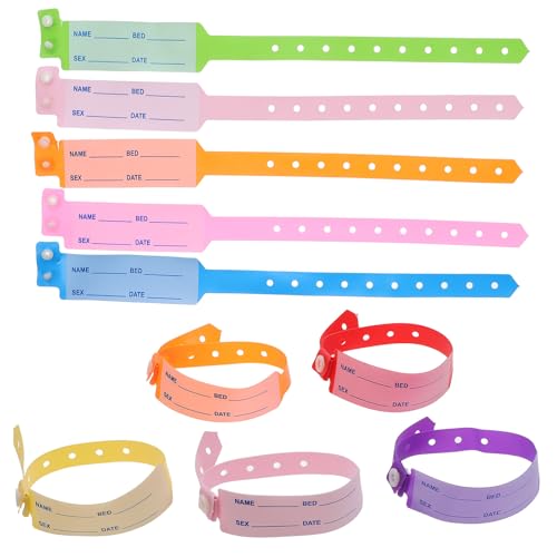 FONDOTIN Pulseras de Identificación Médica Ajustables para Hospital 100 Unidades Multicolor Pulseras de Plástico Resistentes al Agua y Desgarros Cómodas para Adultos y Personal