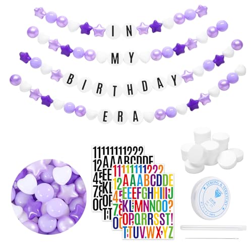 DIY Giant Friendship Bracelet Birthday Garland Kit with Letters Ball Customizable Banner for Christmas Wedding Kpop New Year Party Decorations Ball Plastic Balls Stars DIY Supplies(Purple) by Heopeis - Used condition - US$28.25