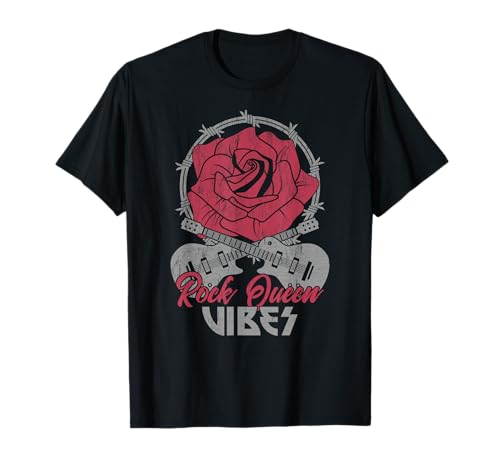 Rock Queen Vibes Guitarra Vintage Mujer Rose ROCK Music Camiseta