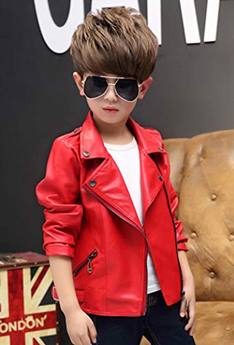 Boys Girls Fashion Trendy Jacket PU Faux Leather Outwear Zipper Short Motor Coat4