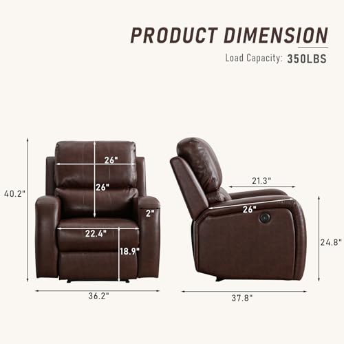 HAOMARKETS Electric Recliner Chair, Soft PU Leather Power Recliners with Padded Backrest, Single Overstuffed Heavy Duty Reclining Sofa for Living Room Bedroom