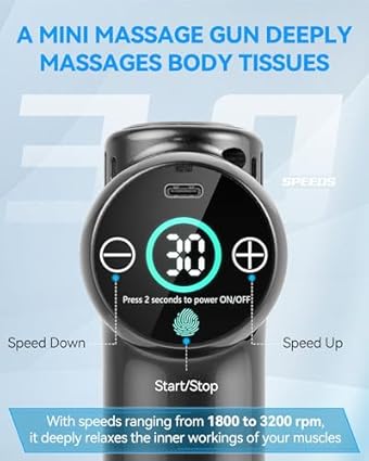 Lefity Mini Pistola De Masaje, Pistola De Masaje Tejido profundo Portátil De Mano Con 30 Velocidades, Pantalla Táctil LCD Para Aliviar Musculares