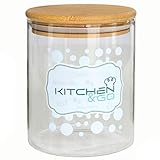 Tradineur - Bote de cristal de borosilicato decorado con tapa de madera de bambú 600 ml,5 x 10 cm