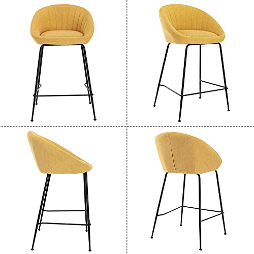 Janoray Counter Height Stools Linen Fabric 26 Inch Bar Stools Modern Kitchen Stools With Backrest Footrest For Desk/Dining Room/Shop Set Of 2, Yellow #TOP4