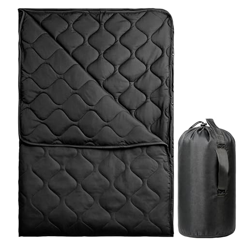 Lenotos Woobie Blanket, Thermal Insulated Military Poncho Liner, Water-Resistant, Portable, Insulation, for Hiking, Survival with Compression Carry Bag (Black)