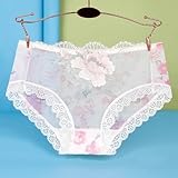 Respira fácilmente con las bragas de encaje sin costuras de talla grande cómodas y transparentes (XXL blanco)